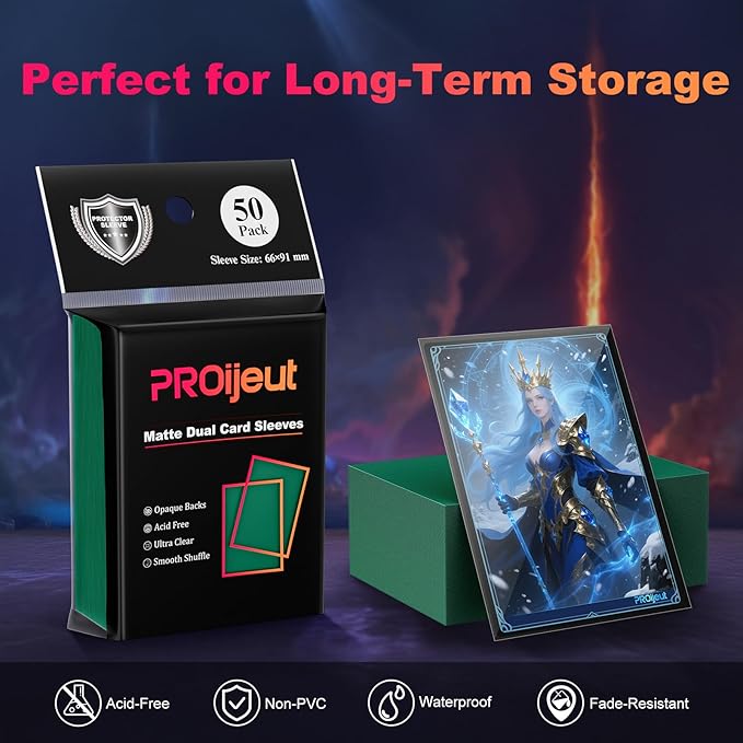 200 Pack Card Sleeves, Matte Dual Trading Card Sleeves with Opaque Back & Smooth Shuffle, Tear Resistant Card Protectors for MTG, TCG and Game Cards (Metallic Green)
