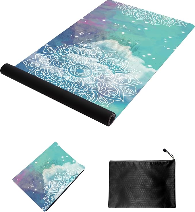 nuveti Printed Travel Yoga Mat-1/16 Inch Thick Non Slip Fitness Workout Mat with Carrying Bag, Foldable Lightweight Suede & Natural Rubber Yoga Mat for Yoga Pilates and Fitness 72" L x 24" W x 1.5mm