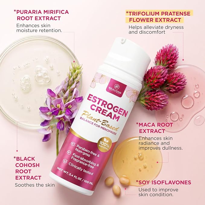 Bealions Estrogen Cream For Women Menopause Relief: Natural Phyto-estrogens Cream for Mature Skin - Hormone Balance & Skin Firmness - Gifts for Wife Mom Grandma