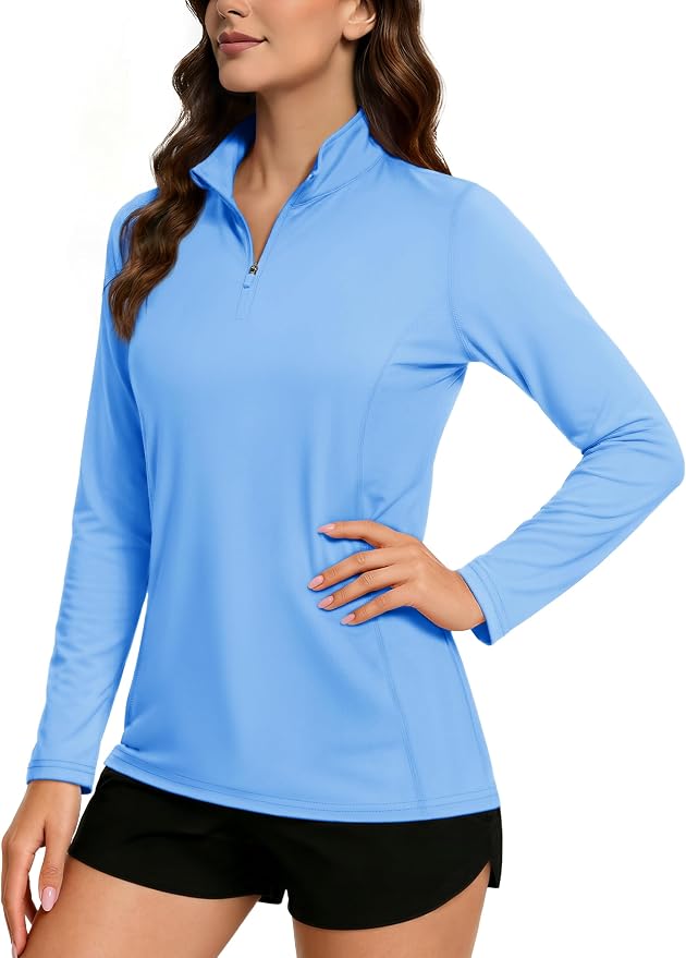 TACVASEN Women's Quarter Zip Pullover Golf Shirts UPF 50+ Long Sleeve Sun Shirts UV Protection Workout Tops
