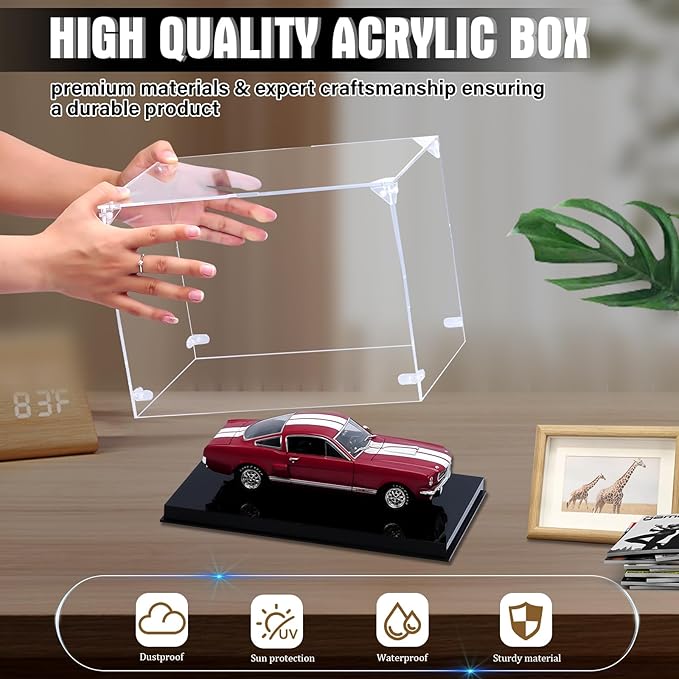 Acrylic Display Case for Collectibles,Clear Acrylic Display Box for 1/24 Scale Model Car,Home Storage Glass Case Action Figures Organizer 12" Lx8 Wx8 H
