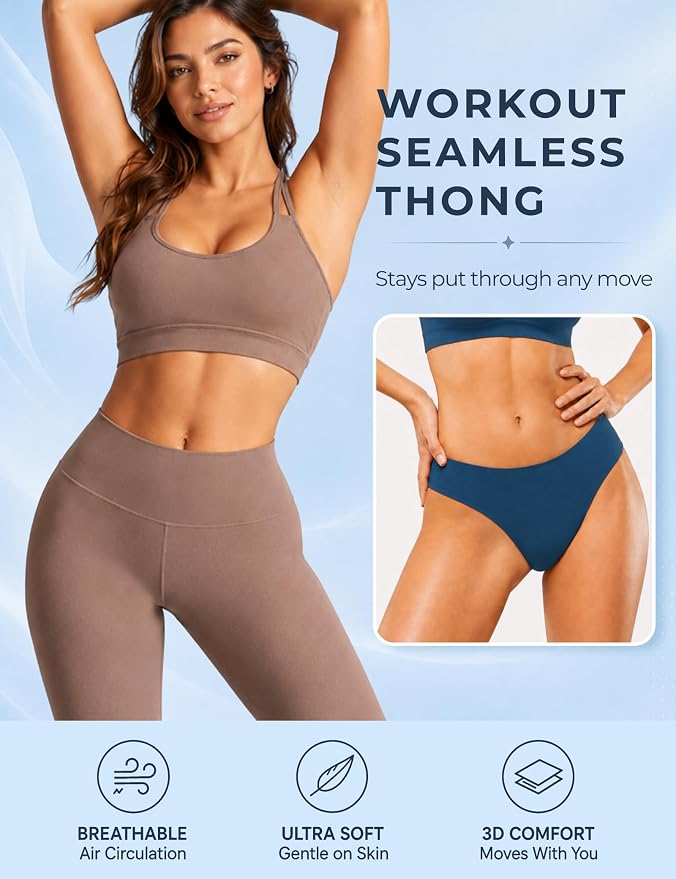 Seamless Thongs Invisible No Show Thong Panty Liners VPL Workout Underwear Cotton Thongs for Women G-Strings Tangas