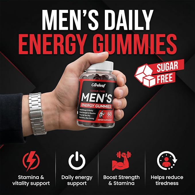 Men's Energy Gummies - Testosterone Support to Enhance Male Energy, Stamina, Endurance & Prostate Health - Testo Gummy with Maca, Ginseng, Horny Goat Weed, Pumpkin Seed & Zinc, 60 Ct