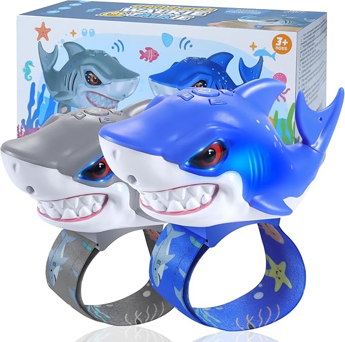 Vvinca Walkie Talkies for Kids 2 Pack - Toys for Boys Age 3-5 5-7 8-12 Christmas Birthday Gifts for Toddlers Adjustable Strap Long Range Clear Sound Camping Outdoor Game Shark Walkie-Talkie