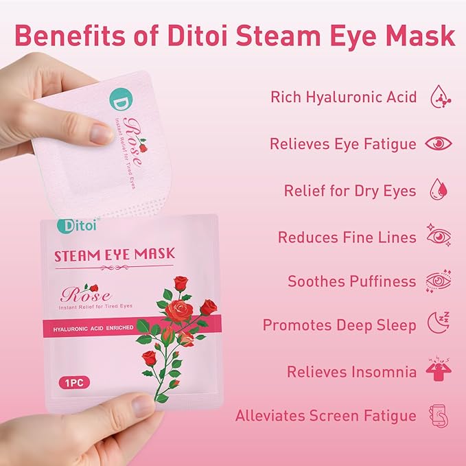 Ditoi Steam Eye Mask, Heated Eye Mask for Dry Eye Relief,Warm Compress with Hyaluronic Acid,Christmas Stocking Stuffers,Travel Essentials & Relaxation Gifts,Rose 20 Packs