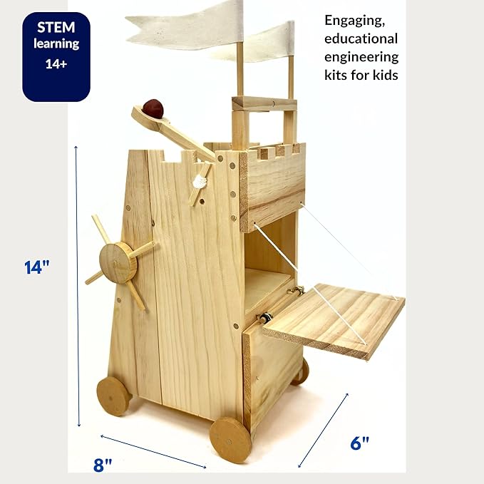 PATHFINDERS STEM Kit – Medieval Siege Tower with Catapult | Wooden Building Kit for Kids Ages 12-14 | Engineering & Physics Toy | Hands-On STEM Project