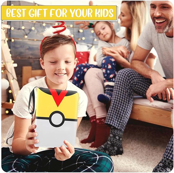 Card Binder 4 Pocket, Trading Card Holder Fits 400 Cards With 50 Removable Sleeves, Portable Collection Card Ablum, Game Card Case book With Zipper for Gift Yellow