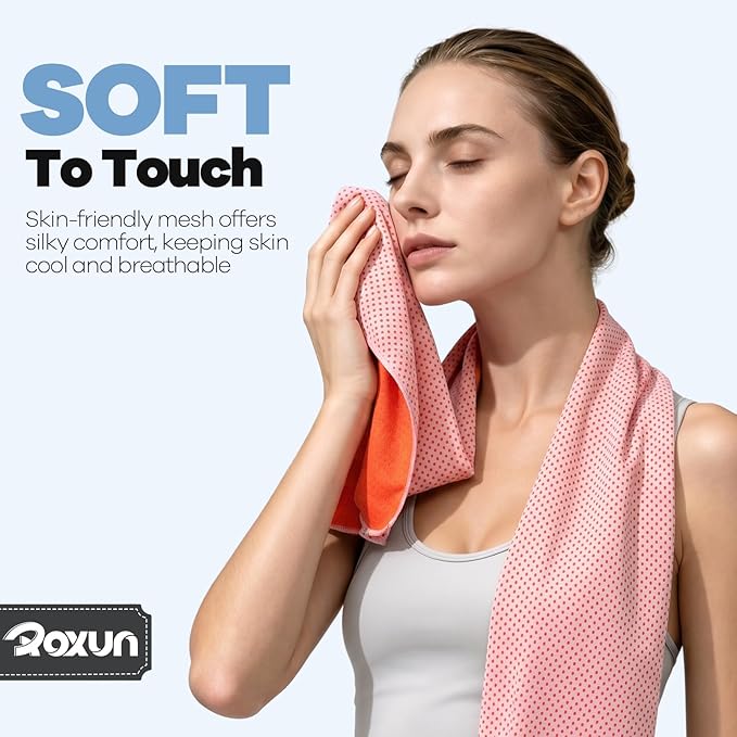 ROXUN 4 Pack Cooling Towels, 40''x12'' Soft Breathable Chilly Neck Ice Rags | Workout Running Golf Pink+Green+Orange+Yellow