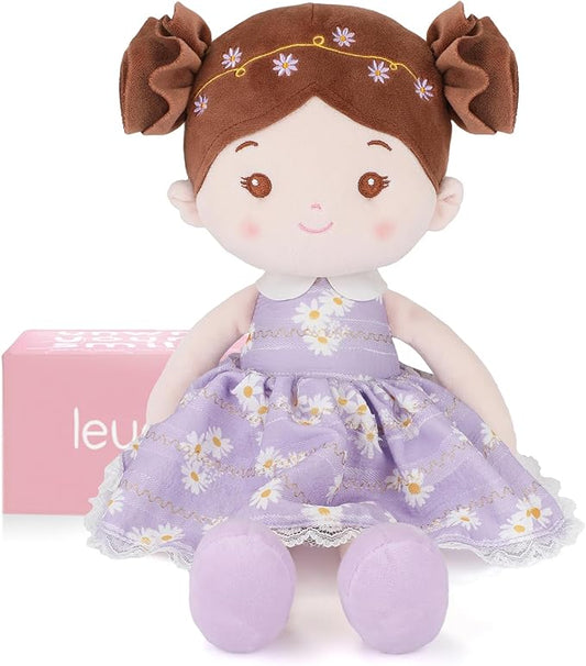 LeyaDoll Soft Baby Doll Toys (16''), My First Baby Rag Doll for 1 Year-Old Girl Birthday Gift, Christmas Plush Toys Gift for Toddler Kids Infants-Daisy-Girl-Light-Purple