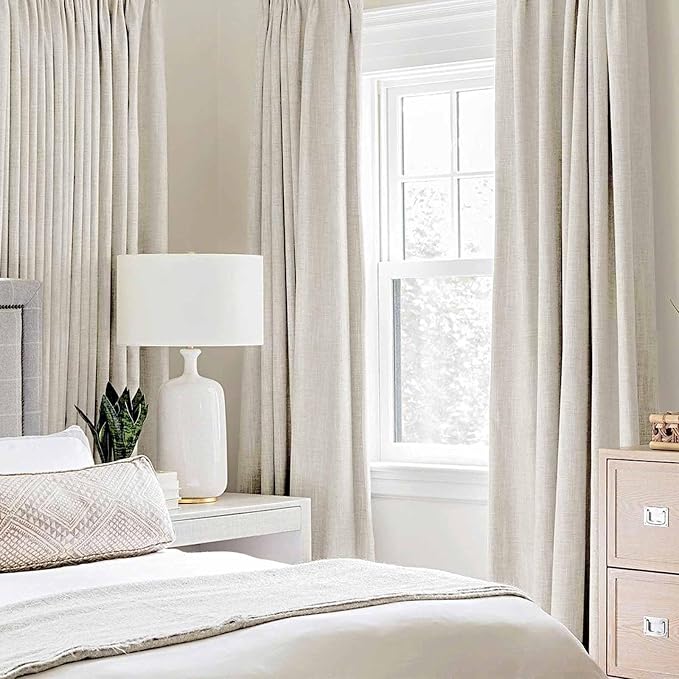 MIULEE Linen Texture Curtains for Bedroom Solid 100% Blackout Thermal Insulated Linen Beige Curtains Grommet Room Darkening Drapes for Living Room 52x96 Inch (2 Panels)