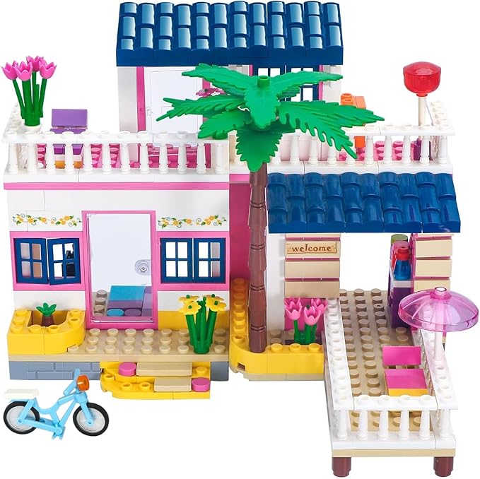 Sunshine Villa Building Set 360 Pcs Building Blocks Toys with Bicycle and Terrace Girls Friends Vacation Playset for Kids Girls 6+