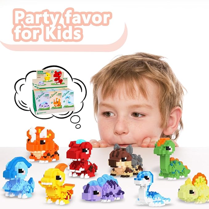 9 Packs Mini Building Set Dinosaur Toys for Adult, Cut Dionsaur Building Blocks Party Favors Toys, Assemble Game Home Decor Creative Birthday Gifts for Boys Girls