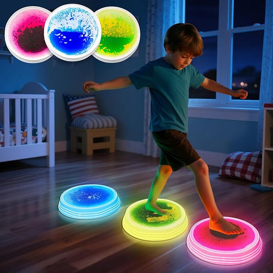Light Up Stepping Stones for Kids Ages 3+ - Non-Slip Sensory Balance Stones for Toddler Balance, Sensory Play & Motor Skills