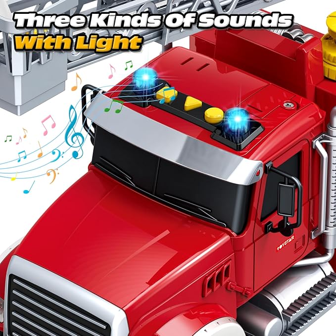 Kids Toys for 3 4 5 6 7 8 Years Old Boys, 15" Large Fire Truck Toy, Friction Powered Fire Rescue Truck Vehicle Toy with Lights and Sirens Sounds, Water Pump, Ladder, Birthday Gifts for Boys Girls