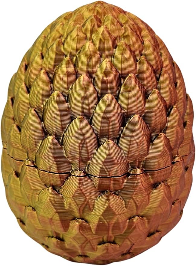 Surprise Dragon Egg Articulating Gemstone Dragon Fidget Toy - 3D Printed Flexi Dragons Flexible ADHD, Autism, Relief Anxiety - Articulated Joints (Gold Copper Silver)