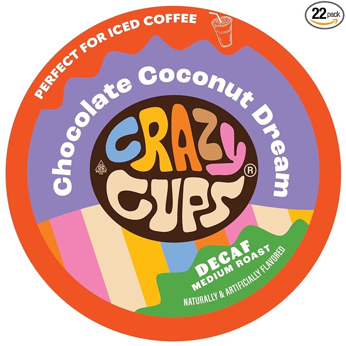 Crazy Cups Flavored Decaf Hot or Iced Coffee, for the Keurig K Cups 2.0 Brewers, Chocolate Coconut Dream, 22 Count