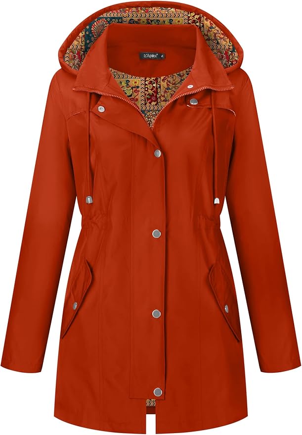 LOMON Women Waterproof Outdoor Hiking Raincoat Women Lined Rain Jacket Lightweight Hooded Jackets Trench Coats
