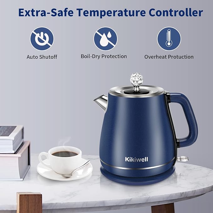 Electric Kettles Stainless Steel for Boiling Water, Double Wall Hot Water Boiler Heater, Cool Touch Electric Teapot, Auto Shut-Off & Boil-Dry Protection, 120V/1200W, 1.8Liter, 2 Year Warranty(Blue)