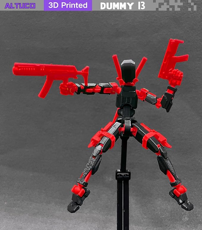 T13 Action Figure with Lots of Accessories,3D Printed Multi-Jointed Titan13 Figure,Red Dummy 13 Desktop Decorative Toy