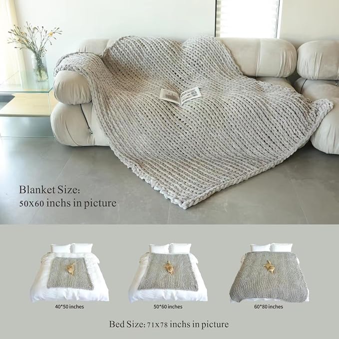 Maetoow Chenille Chunky Knit Blanket,Handmade Cozy for Home Decor,50×60,Rose Pink