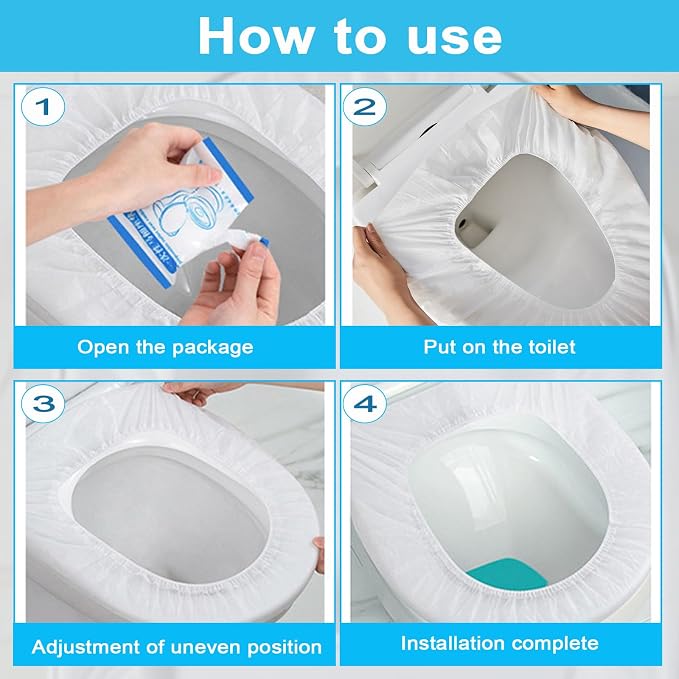 50 Pack Disposable Toilet Seat Cover Waterproof Non-Woven Fabric, Disposable Toilet Seat Covers for Travel, Disposable Seat Covers for Hotel Hospital Public Restroom, Individual Package