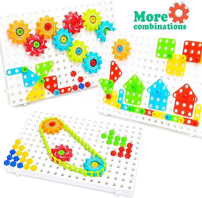 ChuburD 177pcs Kid's Building Toys, Interlocking Gear Set Building Blocks, Kids Play Toolbox, Drive Belt Gears, for Classroom Learning, Kids' Party, for 3 and Up
