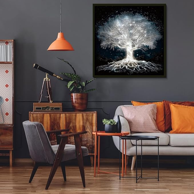 Glowing Tree of Life Puzzle for Adults 1000 Pieces, Fantasy Forest White Tree Under Starry Night Sky Scene Jigsaw Puzzle, Nature Landscape Puzzle, Hard Challenging Puzzles for Adults