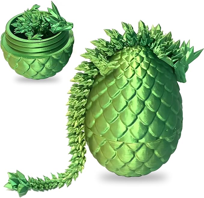 Pigmiss 3D Printed Dragon Egg Crystal Dragon Fidget Toy Full Articulated Dragon Mystery Dragon Eggs with Dragon Inside Home Office Desk Decor Gifts Toys (Laser Yellow Green)