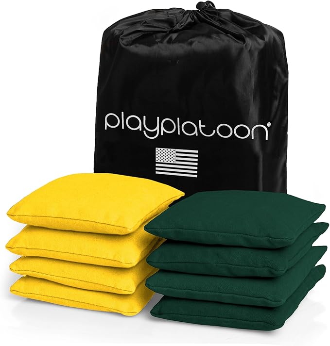 Play Platoon Cornhole Bags Weather Resistant- Set of 8 Regulation Bean Bags for Tossing- Official Professional Size & Weight Corn Hole Bags Two Color All Weather Cornhole Beans Bag Set with Tote Bag