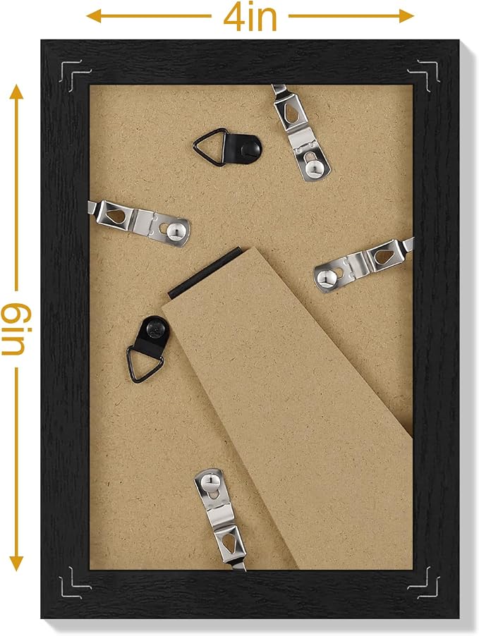 Vittanly 4x6 Picture Frames Set of 9, Black&Brown&Dark Grey | Display Pictures 3.5x5 with Mat or 4x6 without Mat, Small Photo Frames, Engineered Wood with Shatter Resistant Plexiglass