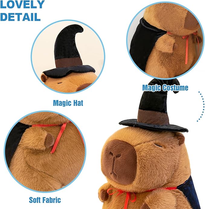 Ditucu Cute Capybara Plush with Magic Top Hat Costume 13 inch Capibara Stuffed Animal Soft Plushies Toys Hugging Gifts for Kids Brown