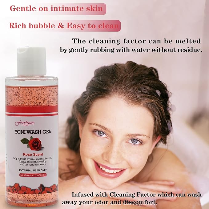 forvirness Feminine Wash with Cleaning Factor- Clean, pH Balance for Women, Rose Yoni Wash, 6.7 fl.oz Intimate Cleanser