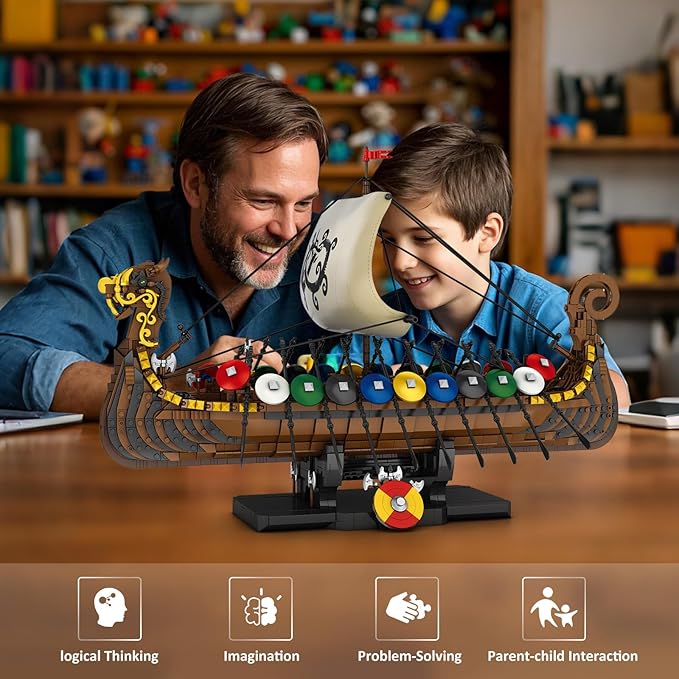 Reobrix Viking Pirate Ship Model Building Set,Medieval Viking Ship Kit with Flock Sails & Shields 66101,Gifts for Men Adults Teens,Viking Decor for Office Room,2547 PCS