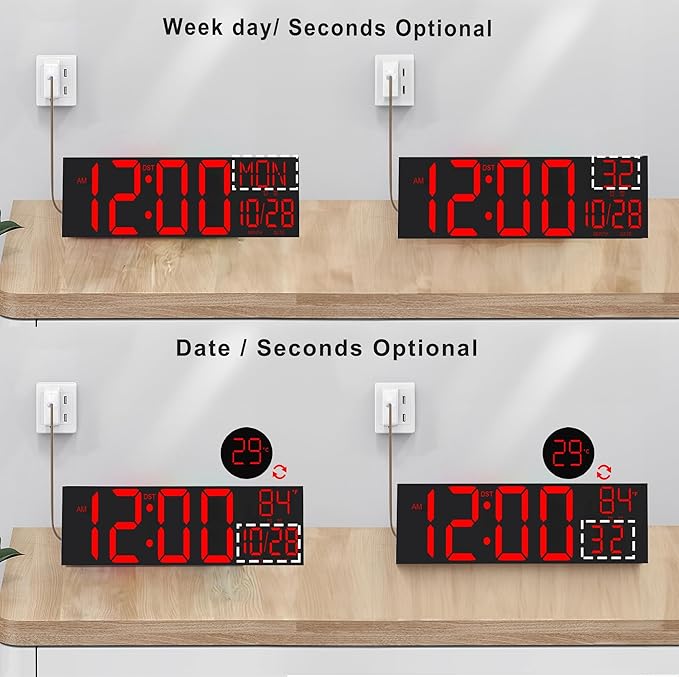 JALL 30" Oversize Digital Wall Clock, Extra Large LED Wall Clock with Remote, Giant Digital Clock with Jumbo Numbers for Living Room, Church (Black Shell Red Font)