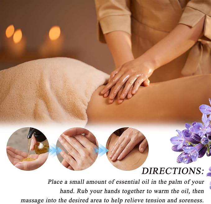 Body Massage Oil,8.8 fl oz Lavender Essential Oil for Sore Muscles & Stiffness,Massage Oil for Massage Therapy Naturally Lavender Oil Scented Spa Quality Oils for Soothing