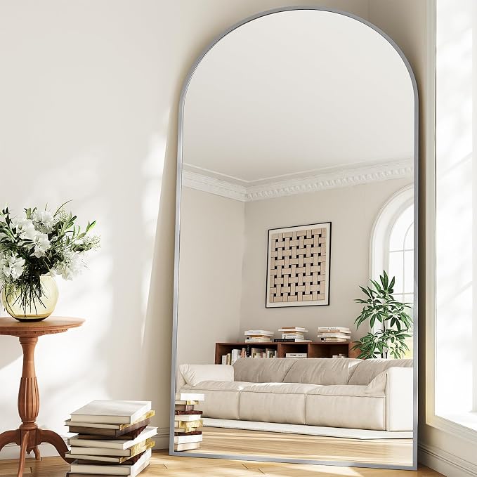 Oversized Full Length Mirror, 41"x81" Large Arched Floor Mirror Full Length with Stand, Room Decor Big Full Body Mirror with HD Tempered Glass Aluminum Frame for Bedroom Living Room, Silver