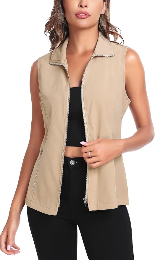 MISS MOLY Women's Lightweight Vest Casual Zip Up Utility Vest Hiking Golf Sleeveless Jackets with Pockets