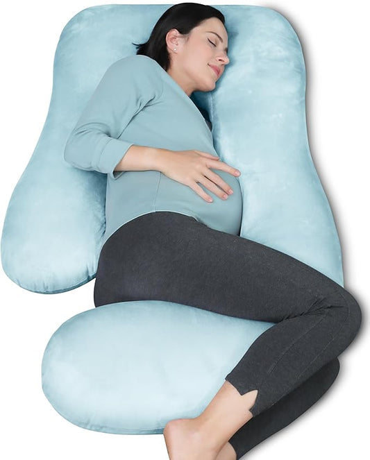 MOON PARK Pregnancy Pillows for Sleeping - U Shaped Full Body Maternity Pillow with Removable Cover - Support for Back, Legs, Belly, Hips - 57 Inch Pregnancy Pillow for Women - Aqua