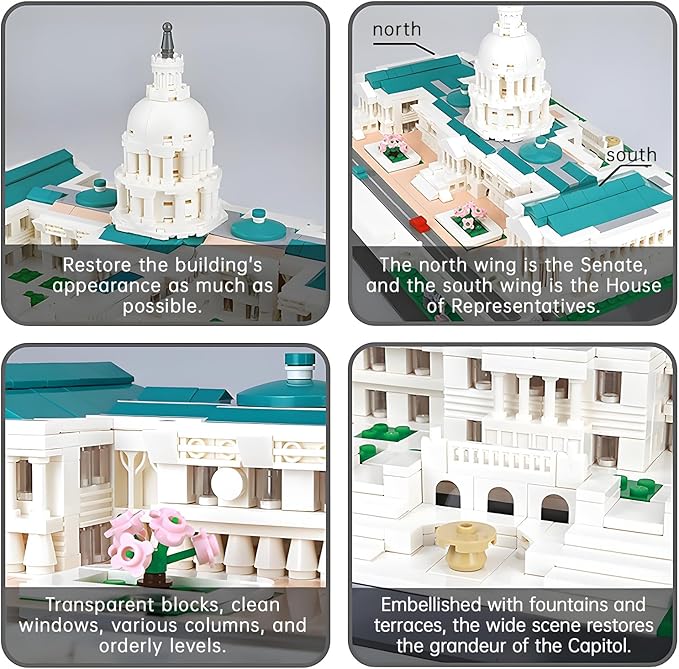 United States Capitol Architecture Model Building Block Sets Famous Landmark Building Brick Toys Gifts for Kid and Adult 1074 Pieces