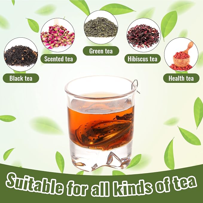 Sumind 100 Pcs Tea Strainer Stainless Steel Tea Ball Infuser Loose Leaf Tea Steeper Tea Interval Diffuser Heart Shape Mesh Tea Filters with Extended Chain Hook for Seasonings Cup Bottle (Silver)