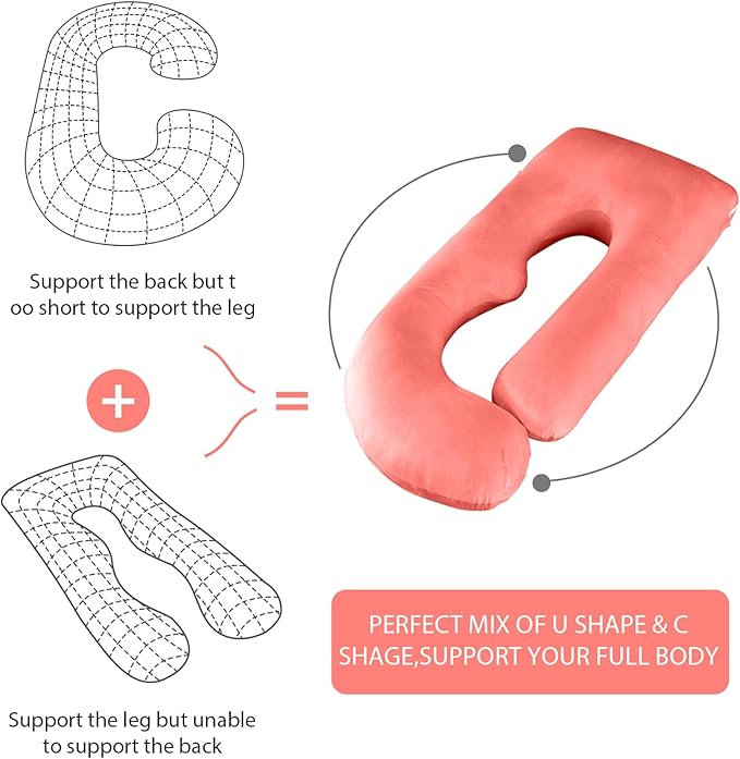 BATTOP Pregnancy Pillow,Pregnancy Pillows for Sleeping,Full Body Pillow with Removable Cover,Support for Back,Legs,Belly,Hips,57 Inch Maternity Pillow,Pregnancy Must Haves（Pink）