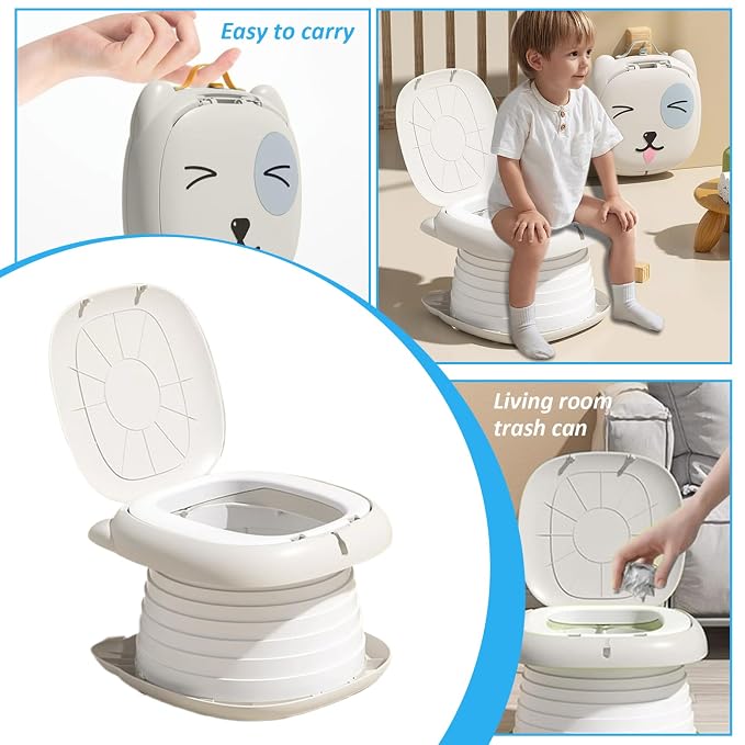 Portable Potty for Toddler, Practical & Foldable Travel Potty with Trash Bag & Storage Bag for Car, Camping, Outdoor, Indoor, Grey