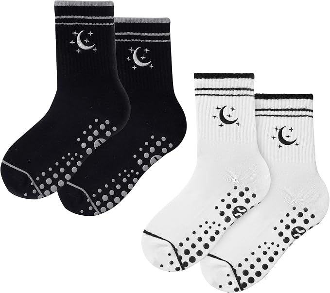 COOLMATE Pilates Socks with Grips for Women, Yoga Socks, Crew Non Slip Women for Barre, Pilates Gifts for Women