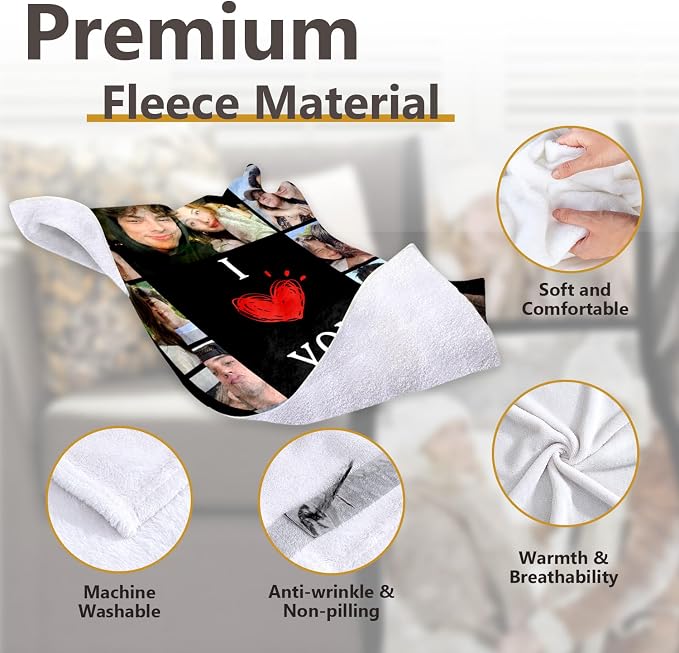 ICELIETE Custom Blanket with Picture Customized Fleece Photo Blanket for Couples Gifts Personalized Blankets and Throws Christmas Valentines Day Gifts for Boyfriend Girlfriend