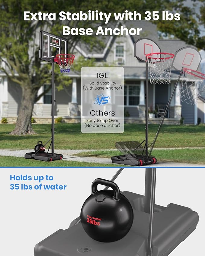 IGL Portable Basketball Hoop, 5.6-10FT Adjustable Basketball Goal System, 40/44 Inch Outdoor Basketball Hoop & Goals for Kids, Youth, and Adults in The Backyard, Driveway with PC Backboard