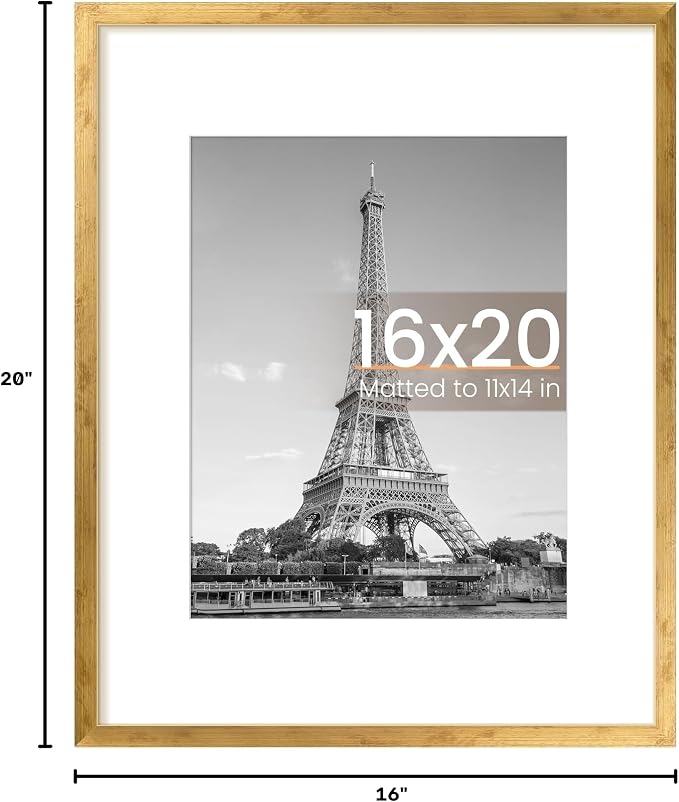 upsimples 16x20 Picture Frame, Display Pictures 11x14 with Mat or 16 x 20 Without, Wall Hanging Poster Frame, Bronze, 1 Pack