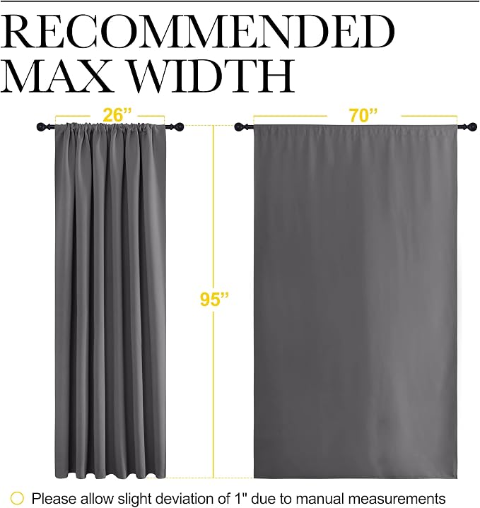 NICETOWN Blackout Curtain Panels for Window - Thermal Insulated Rod Pocket Blackout Drapes/Draperies for Dining Room (2 Panels, W70 x L95 inches, Grey)