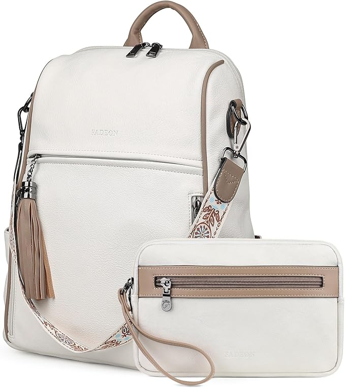 FADEON Leather Backpack Purse for Women Designer Travel Backpack Purses PU Fashion Ladies Shoulder Bag with Tassel