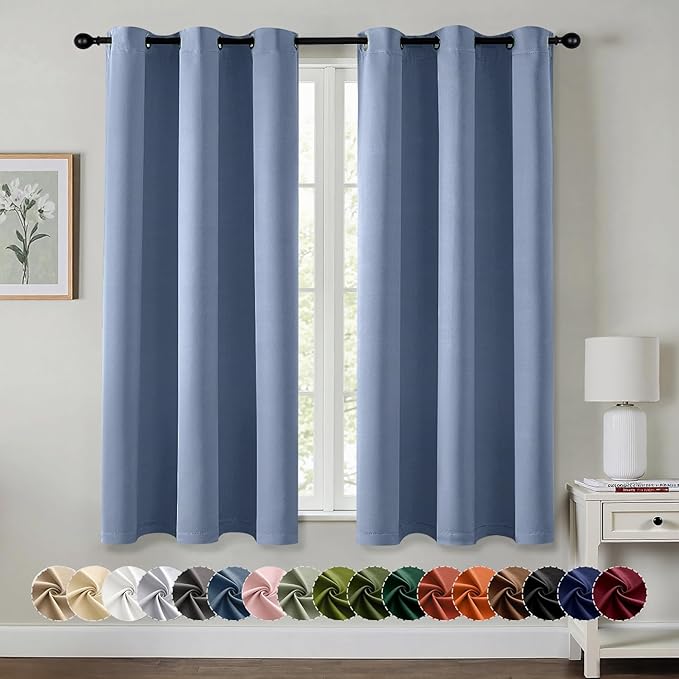 MIULEE Blackout Curtains for Bedroom 2 Panels 40 x 54 Inch Long Denim Blue | Thermal Insulated, Living Room Darkening Grommet Drapes, Noise Reducing, Light Blocking Window Treatments