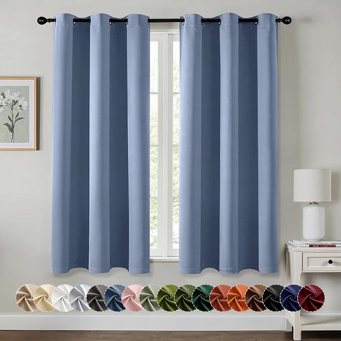 MIULEE Blackout Curtains for Bedroom 2 Panels 40 x 63 Inch Long Denim Blue | Thermal Insulated, Living Room Darkening Grommet Drapes, Noise Reducing, Light Blocking Window Treatments